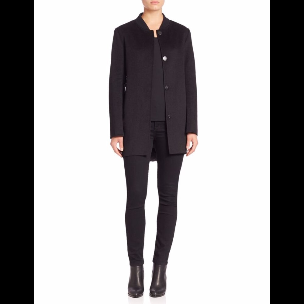 10 CROSBY DEREK LAM Leather-Trimmed Button-Down Coat - Size 8.
